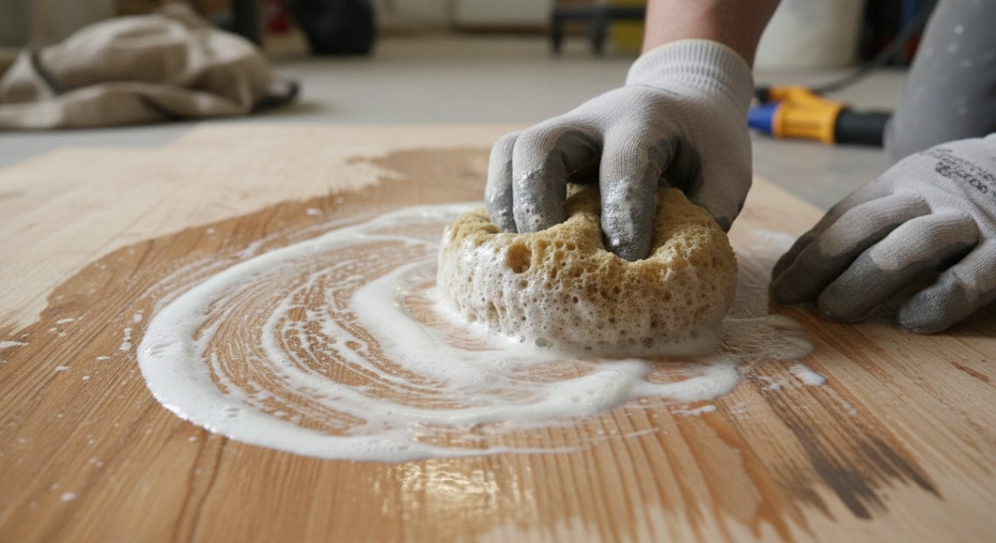 Abgebeizte Holzfläche wird neutralisiert