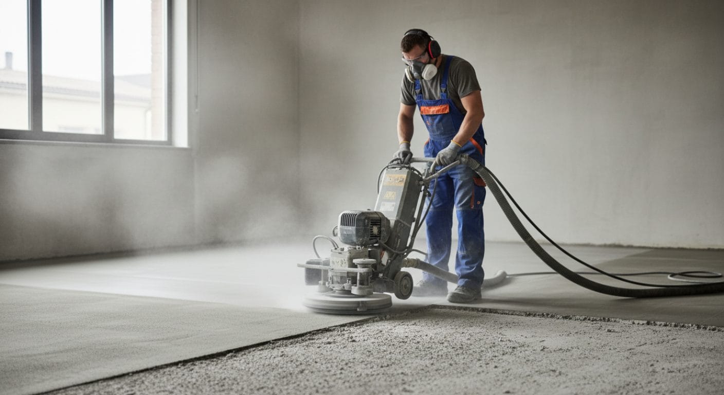 Sinterschicht wird von Betonoberfläche abgeschliffen