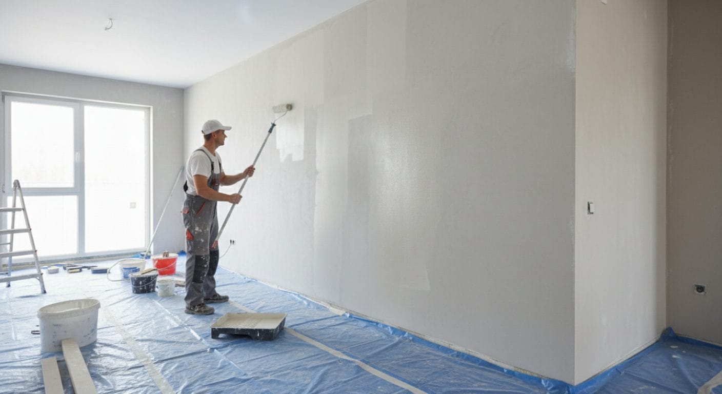 Erstbeschichtung einer frisch verputzten Neubauwand