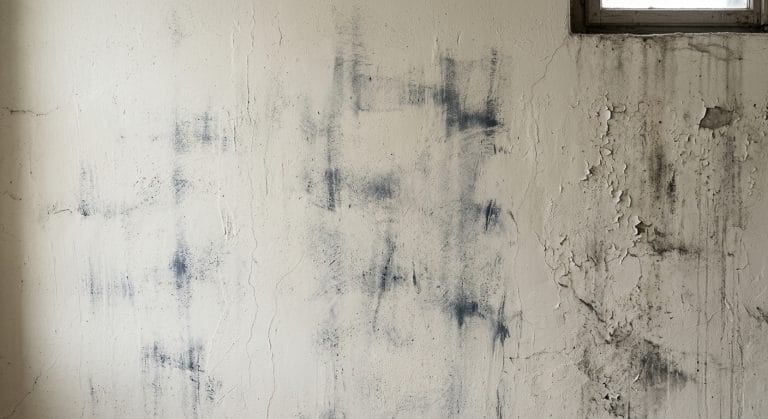 Dunkle Flecken schlagen durch den frischen weißen Wandanstrich hindurch