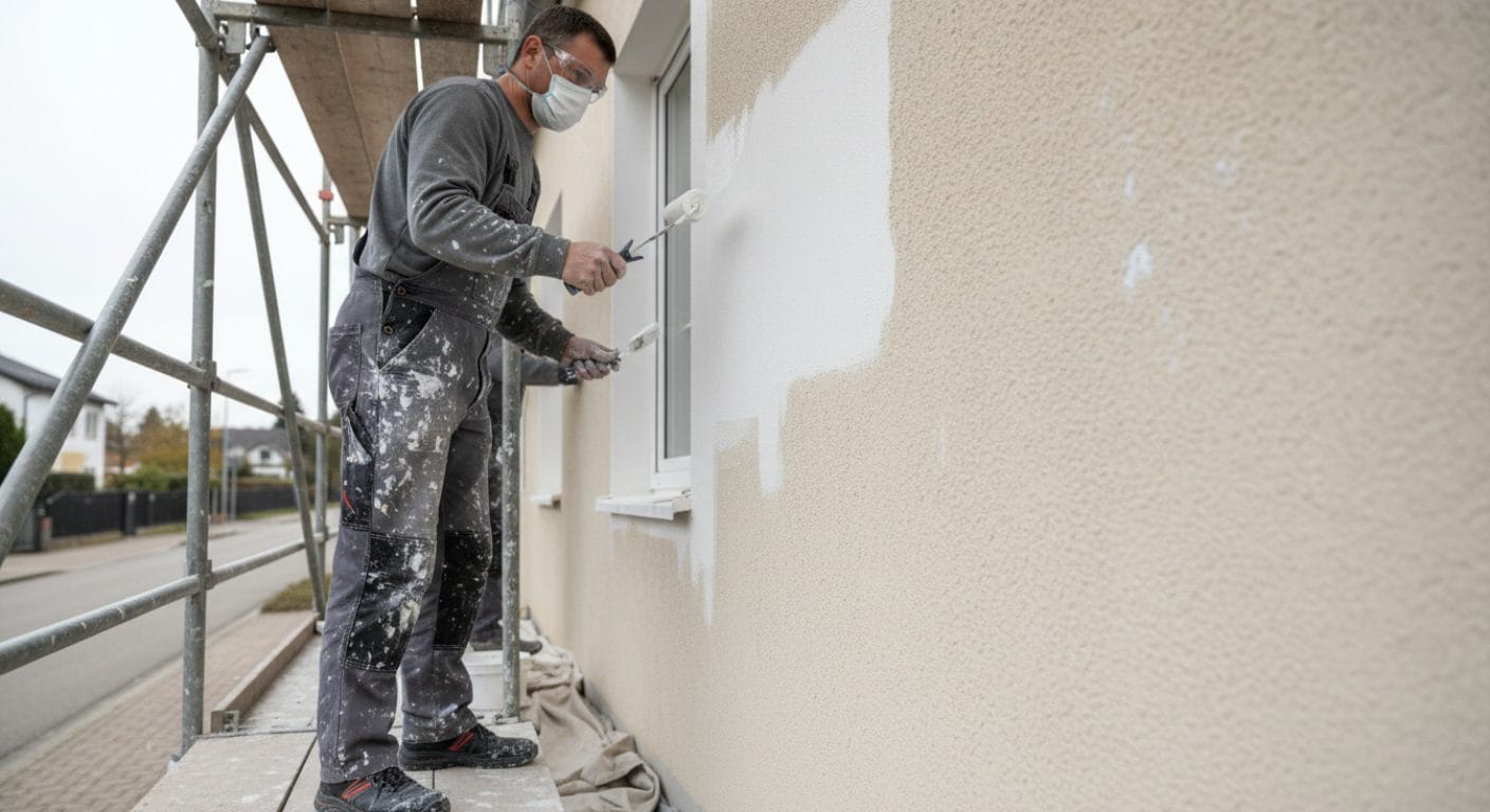 Silikatfarbe wird auf Fassadenputz aufgetragen