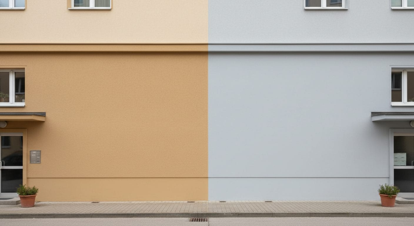 Fassade mit differenzierter Farbsystemwahl je Fassadenseite