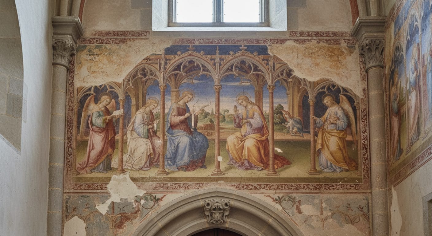 Historische Freskomalerei an Kirchenwand