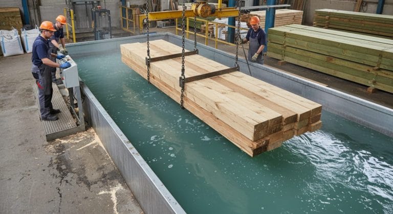 Konstruktionsholz wird mit Holzschutzsalzen imprägniert