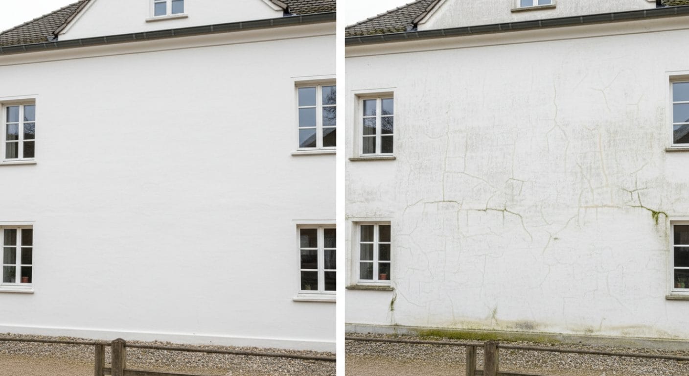 Nachdunkeln einer Kalkfarbe im zeitlichen Vergleich