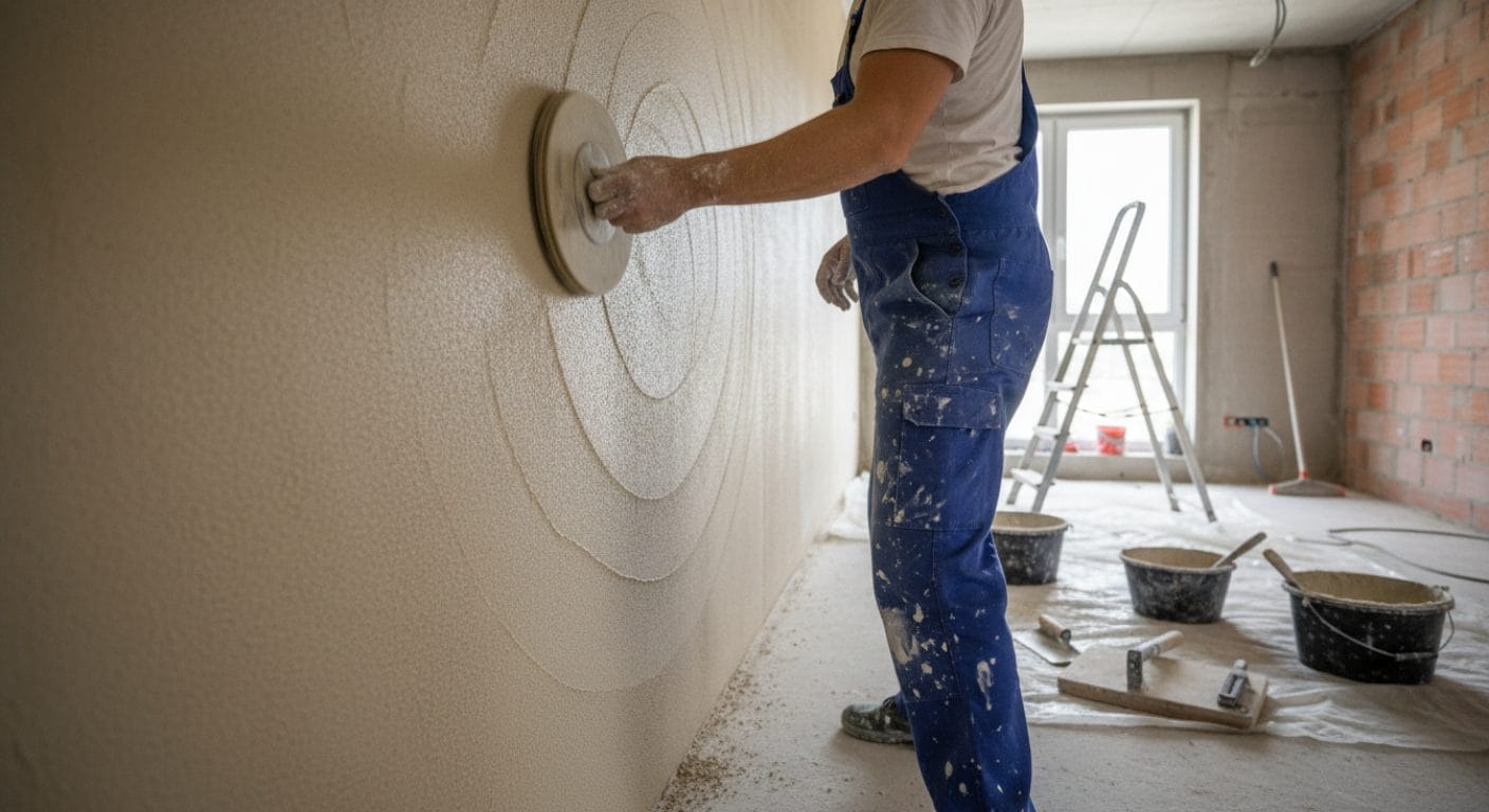 Filzen einer Putzoberfläche mit Filzbrett