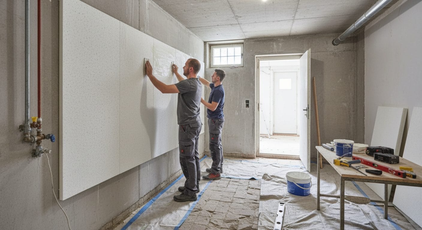 Klimaplatten werden in Kellerraum montiert