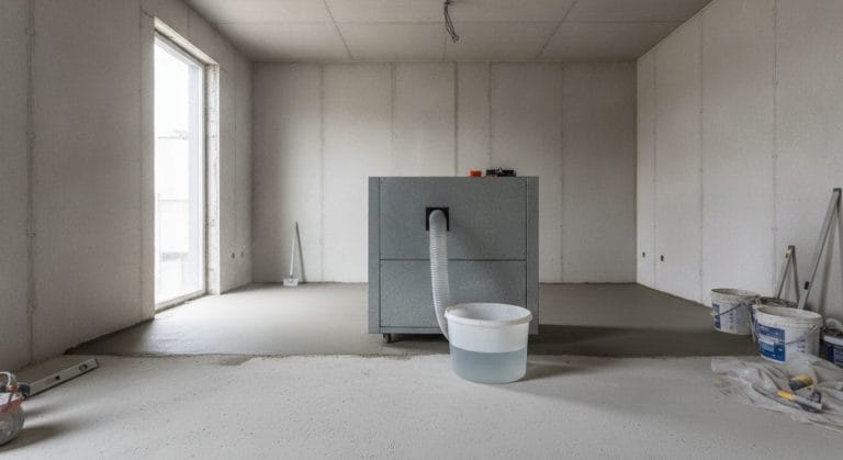 Bautrockner in einem Rohbau zur Estrichtrocknung