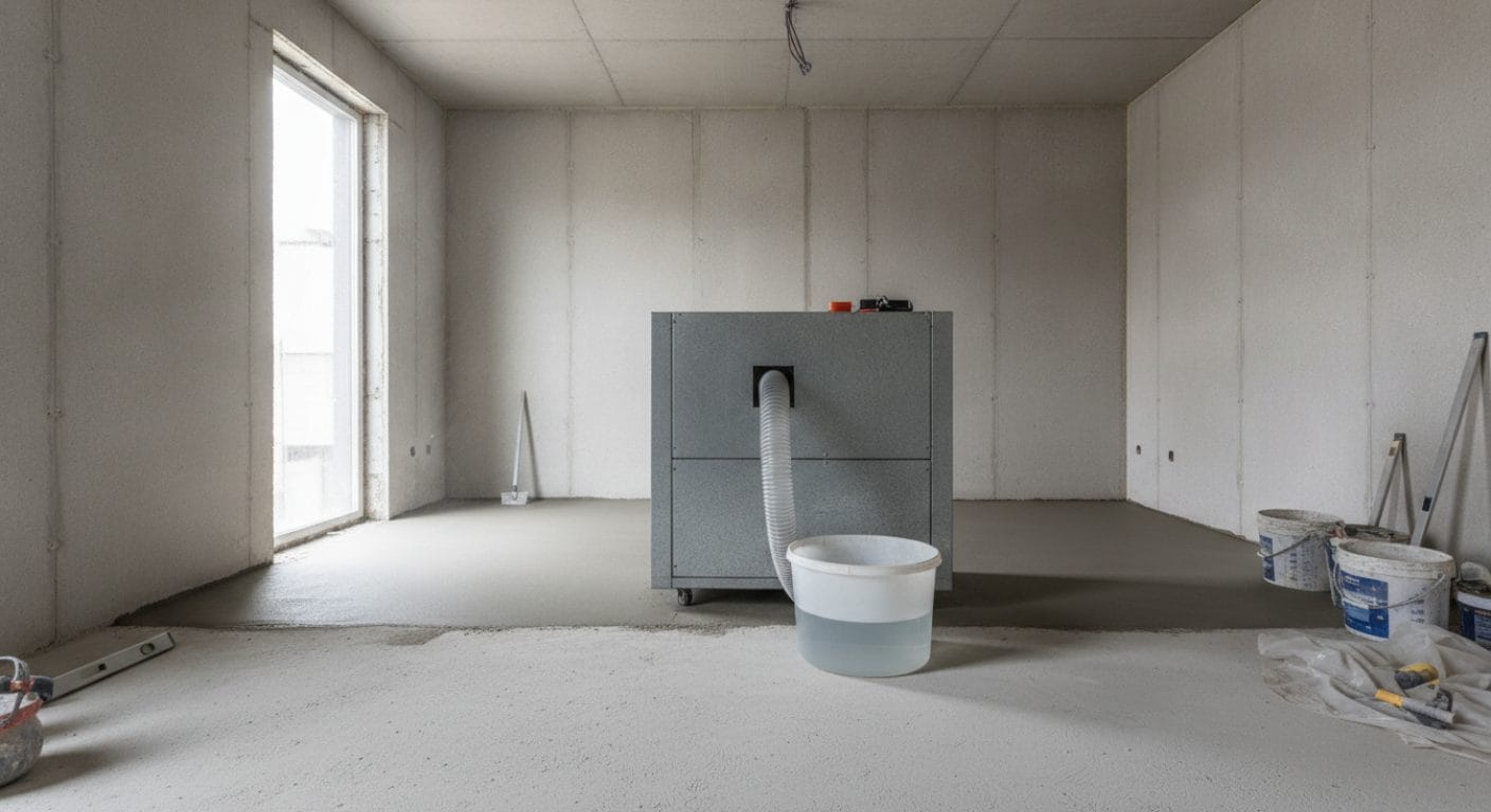 Bautrockner in einem Rohbau zur Estrichtrocknung