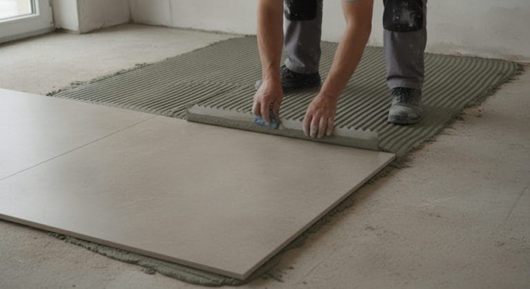 Dünnbettverfahren mit gekämmtem Fliesenkleber auf dem Boden