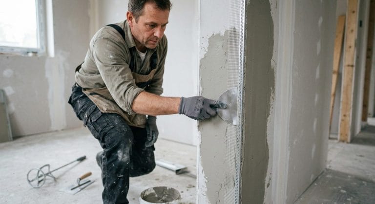 Einbau eines Eckschutzprofils in eine gespachtelte Wandkante