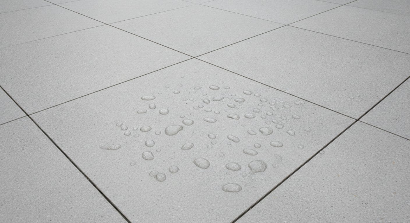 Großformatige Feinsteinzeug-Terrassenplatten mit schmalen Fugen