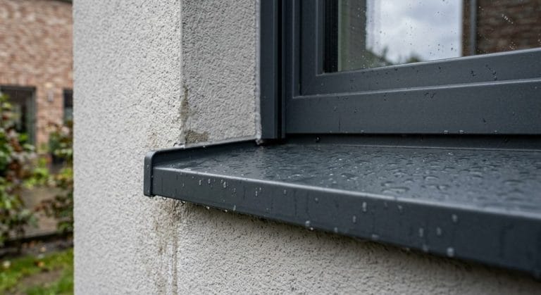 Äußere Aluminium-Fensterbank mit Tropfkante und Bordstück