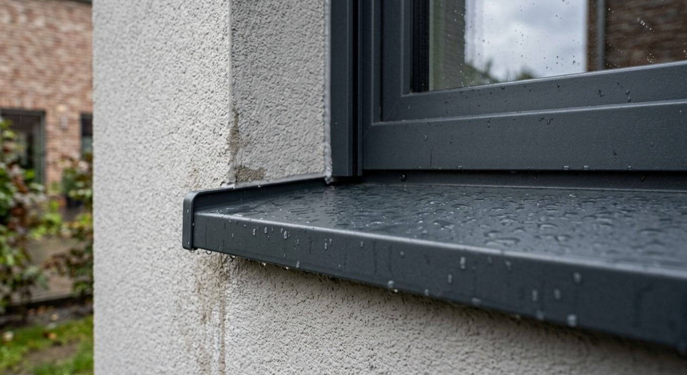 Äußere Aluminium-Fensterbank mit Tropfkante und Bordstück