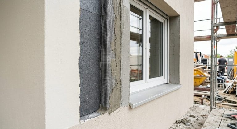 Gedämmte und armierte Fensterlaibung vor dem Anstrich