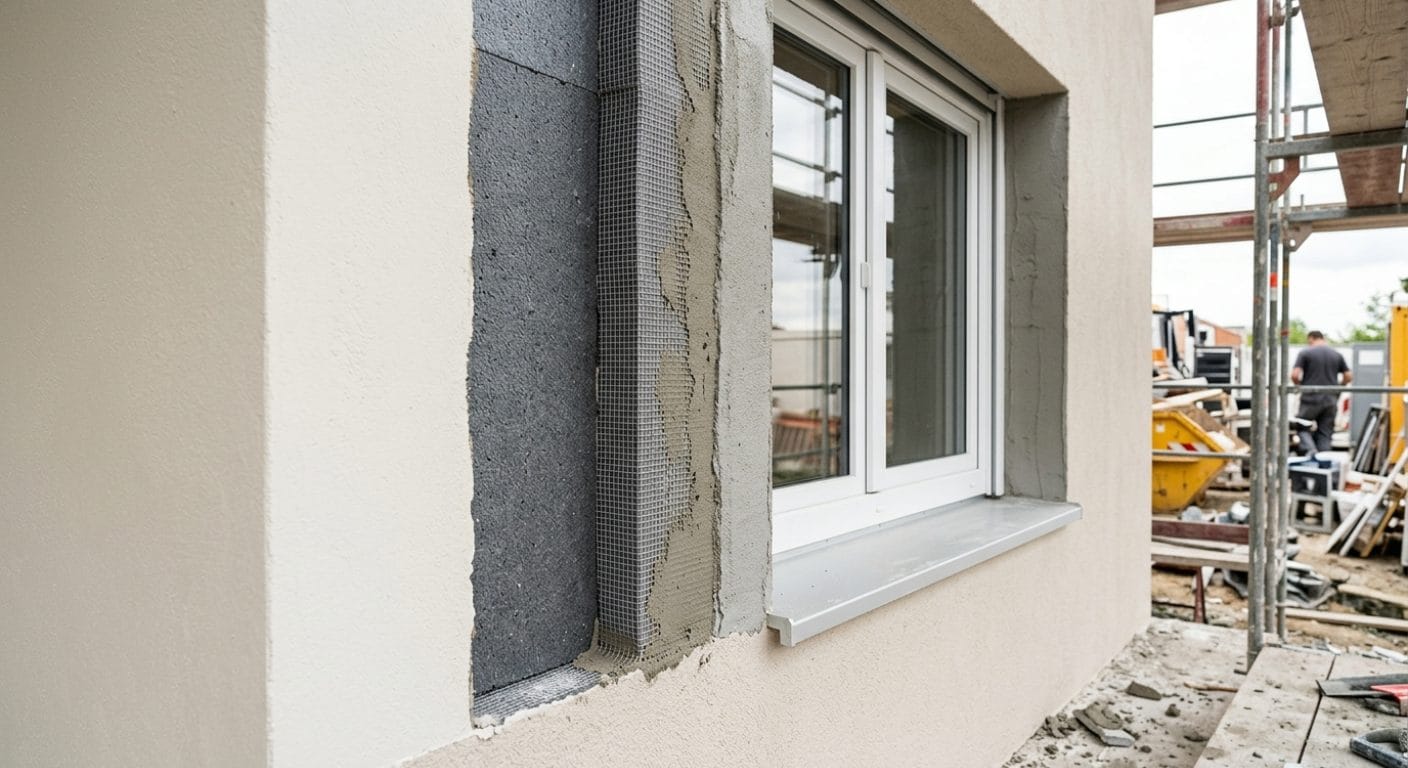 Gedämmte und armierte Fensterlaibung vor dem Anstrich