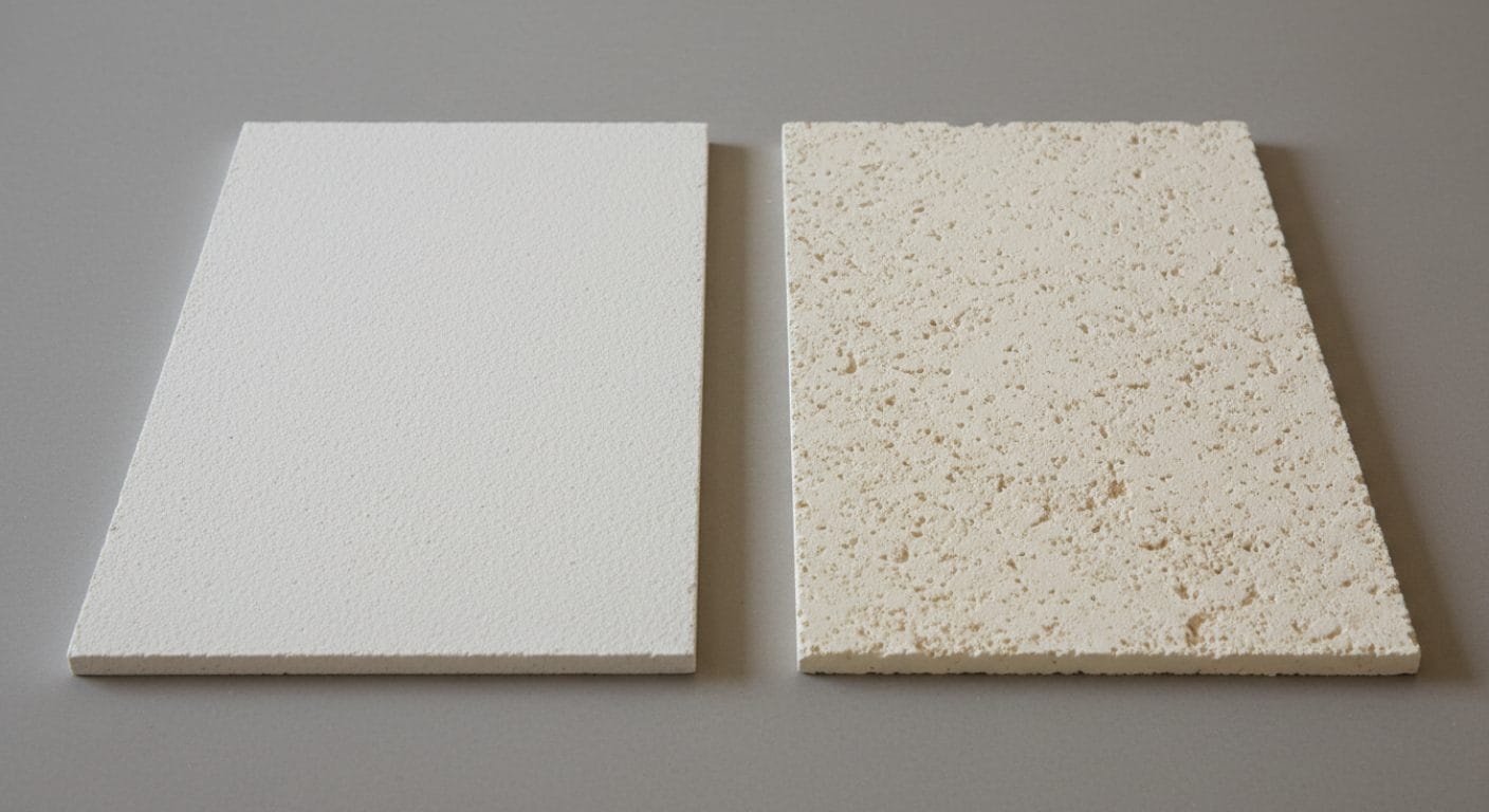 Vergleich von Gipsputz und Kalkputz nebeneinander