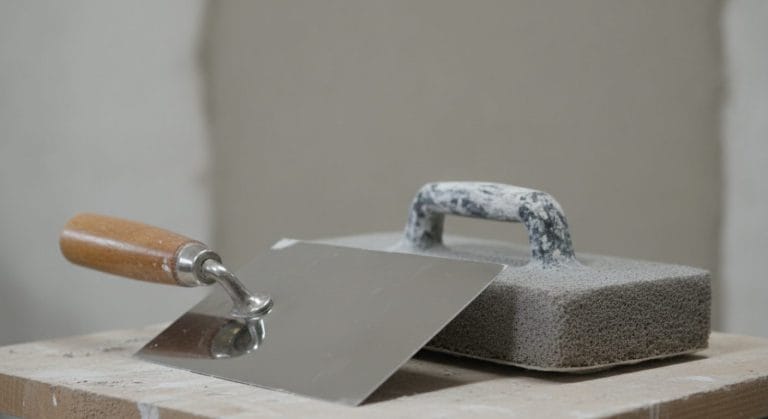 Glättkelle und Reibebrett mit Schwammbelag nebeneinander