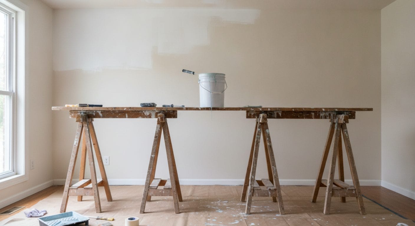 Malerbock-Konstruktion mit Bohle für einen Deckenanstrich