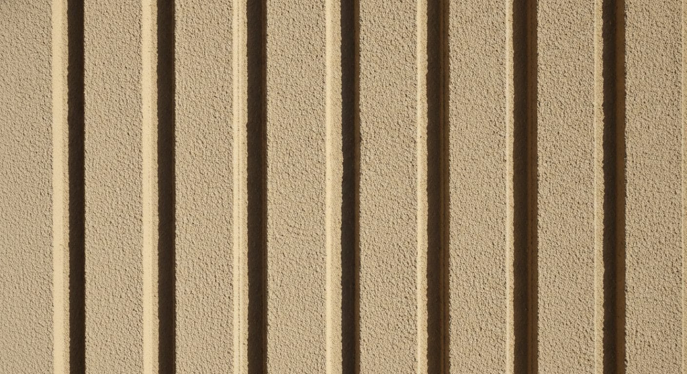 Parallele Rillenstruktur eines Rillenputzes an einer Fassade