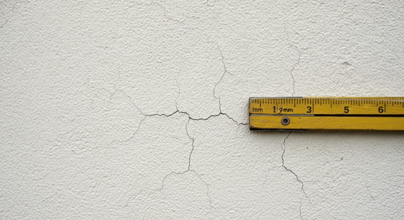 Feiner Netzriss in einer Putzfassade mit Maßstab