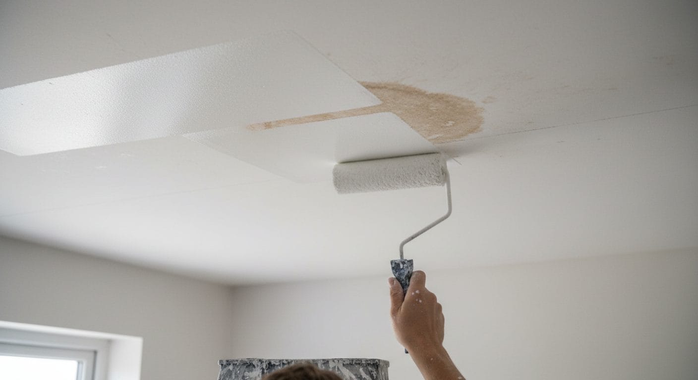 Wasserrand an einer Decke wird mit Sperrgrund isoliert