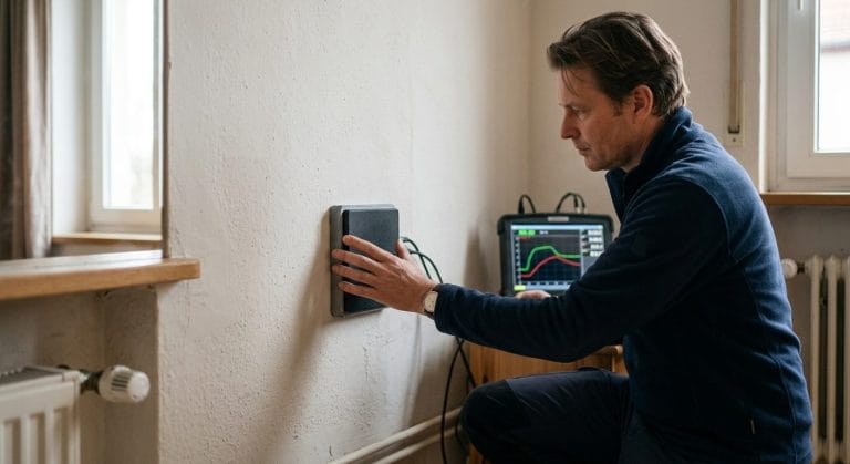 U-Wert-Messung an einer Außenwand mit Wärmestrommessplatte