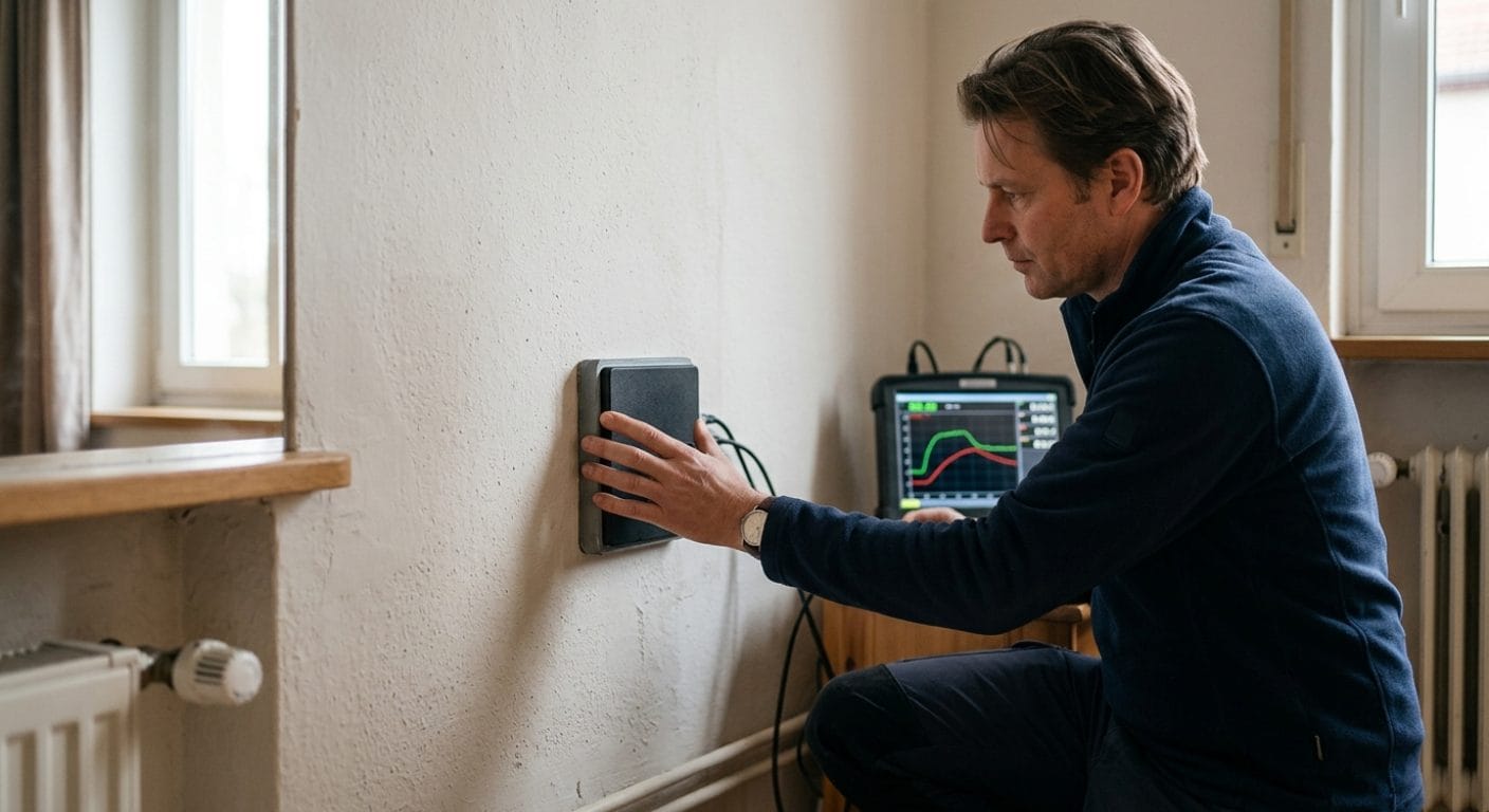 U-Wert-Messung an einer Außenwand mit Wärmestrommessplatte
