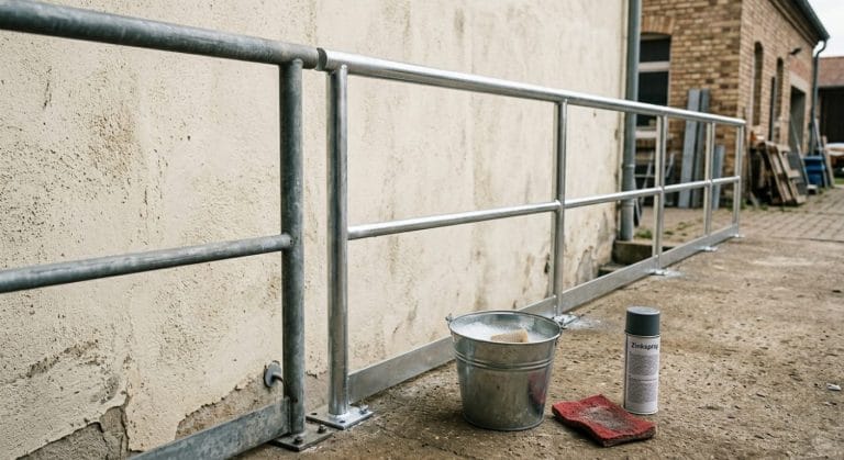 Verzinktes Geländer reinigen, entfetten und mit Zinkspray ausbessern