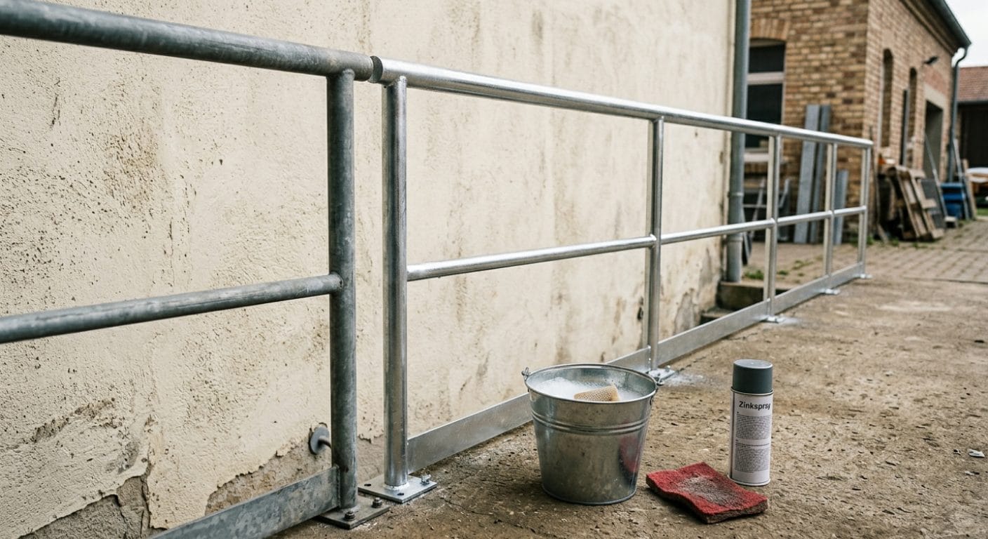 Verzinktes Geländer reinigen, entfetten und mit Zinkspray ausbessern